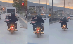 Bursa'da motosiklet üzerinde tehlikeli yolculuk