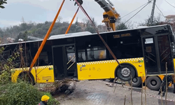 İstanbul'da İETT otobüsü bir evin bahçesine düştü