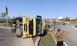 Bursa'da kontrolden çıkan kamyon devrildi, sürücüsü yaralandı