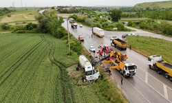 Edirne'de kamyon tarlaya devrildi: 1 yaralı