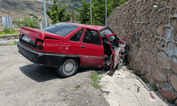 Gümüşhane'de kontrolden çıkan otomobil duvara çarptı: 2 yaralı