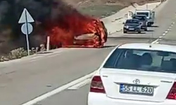 Erzurum'da park halindeki araç alev topuna döndü