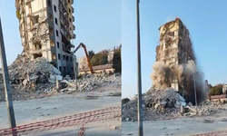 Osmaniye'de orta hasarlı bina tek dokunuşta yıkıldı