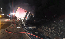 Bolu'da kaza yapan tır alev alev yandı