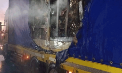 Bolu'da kuruyemiş yüklü tırın dorsesi alev aldı