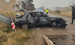 Afyon'da trafik levhasına çarpan otomobil şarampole düştü