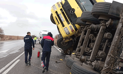 Afyon'da balık yemi yüklü tır kontrolden çıktı: 1 yarali