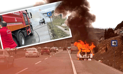 Eskişehir yolunda panik anları: Araç bir anda alev topuna döndü