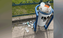Eskişehir’de çöp kutusu doldu, atıklar yere taştı