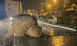 Hakkari  Şemdinli'de yola dev kaya parçaları düştü