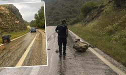 Bilecik'te yağışın ardından yola düşen kayalar tehlike saçtı