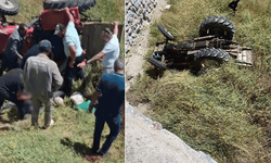 Tokat’ta otomobille çarpışan traktör şarampole devrildi