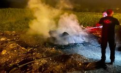 Bilecik'te yol kenarındaki çöp birikintisi alev aldı