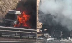 Gaziantep'te seyir halindeki tır alev alev yandı
