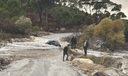 Aydın'da otomobildeki iki kişi sele kapılmadan kurtarıldı