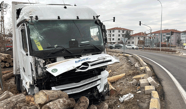 Afyon’da tır tomruk deposuna girdi: 1 yaralı