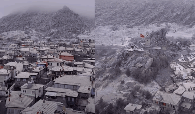 Sivrihisar kar yağışıyla kartpostallık görünüme büründü