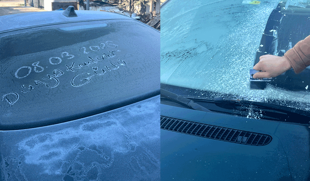 Eskişehir’de bahar ayında araç camları buz tuttu