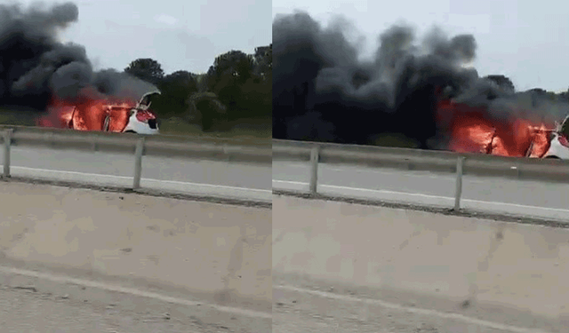 Bursa'da  seyir halindeki otomobil alev aldı