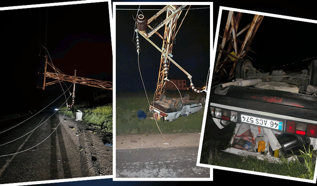 Elazığ'da elektrik direğine çarpan otomobil ters döndü