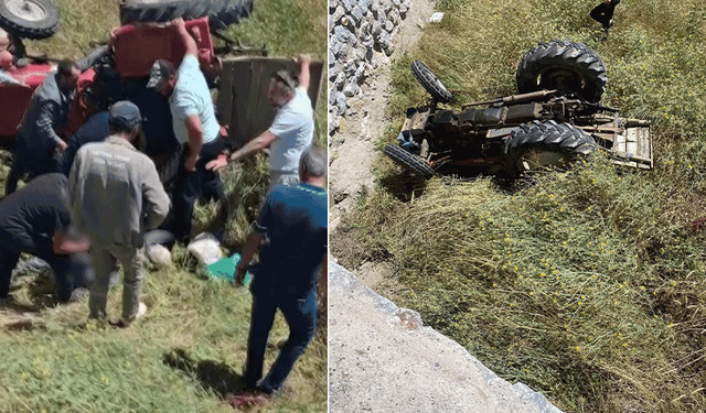 Tokat’ta otomobille çarpışan traktör şarampole devrildi