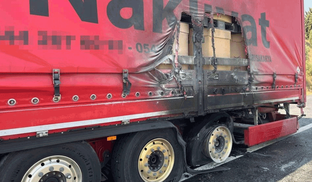 Bilecik'te seyir halindeki tırın dorsesi alev aldı