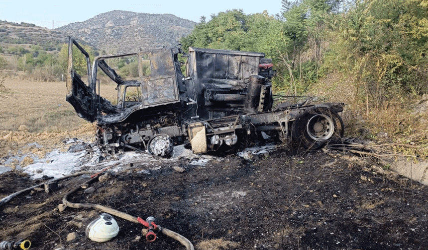 Eskişehir yolunda tarlaya uçan tır alev alev yandı