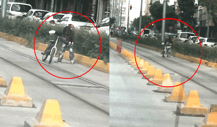 Küçük kızın tramvay yolundaki eğlencesi kazaya davetiye çıkardı