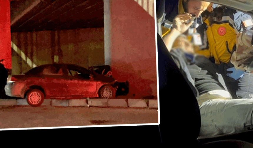 Eskişehir çevreyolunda otomobil beton kolona çarptı: 1'i ağır 2 yaralı