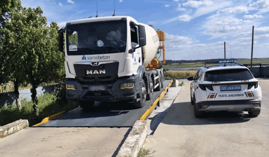 Edirne'de çimentoyu fazla yükleyince 60 bin TL ceza kesildi