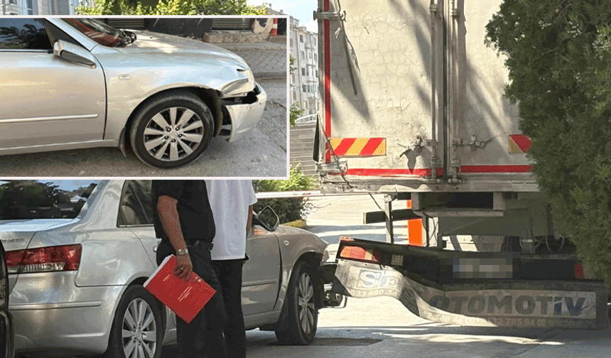 Eskişehir'de park halindeki otomobile kamyon çarptı