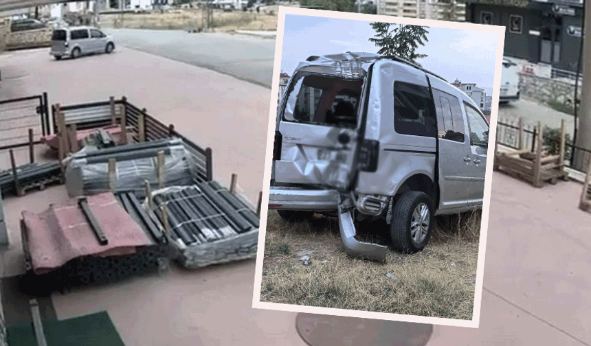 Elazığ'da el freni çekilmeyi unutulan araç iş yerine girdi