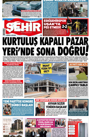 Şehir Gazetesi- 14 Eylül 2026 Pazartesi
