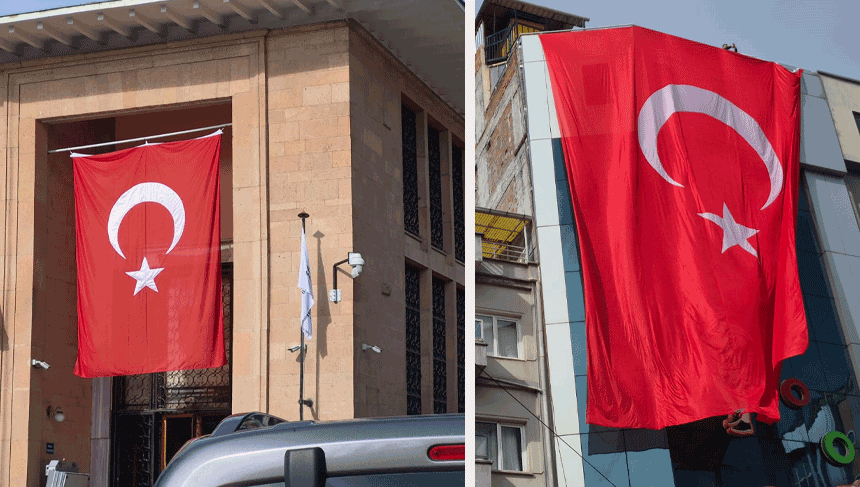 Eskişehir'de 29 Ekim öncesi binalar dev Türk bayraklarıyla donatıldı
